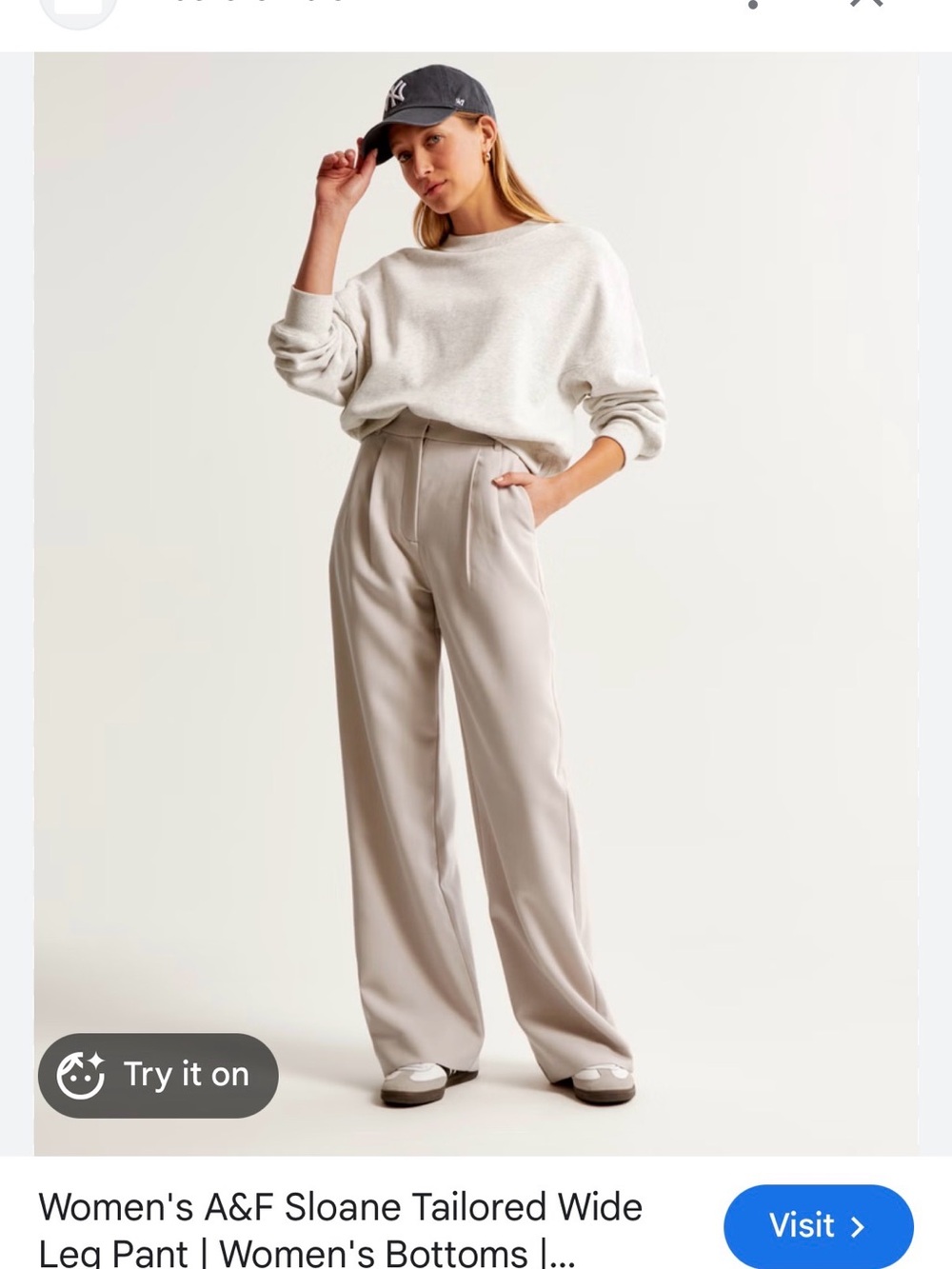 Abercrombie & Fitch Sloane Tailored Wide Leg Pant - Cream
